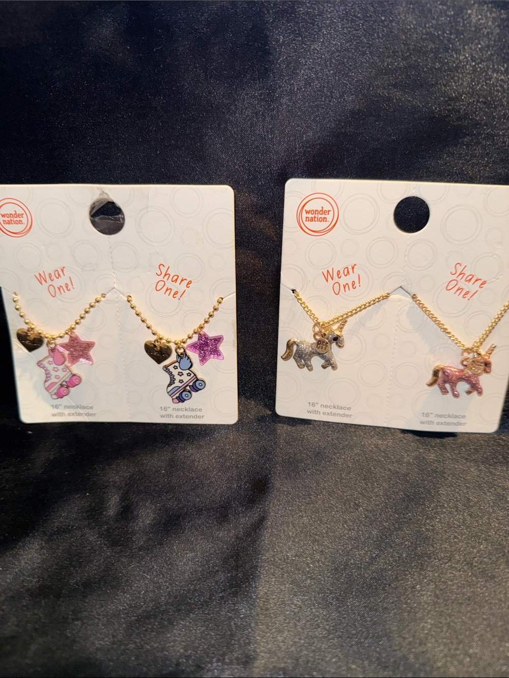 Kids Unicorn & Roller Skate Charm Necklace Best Friends Set - Pink, Purple, Blue